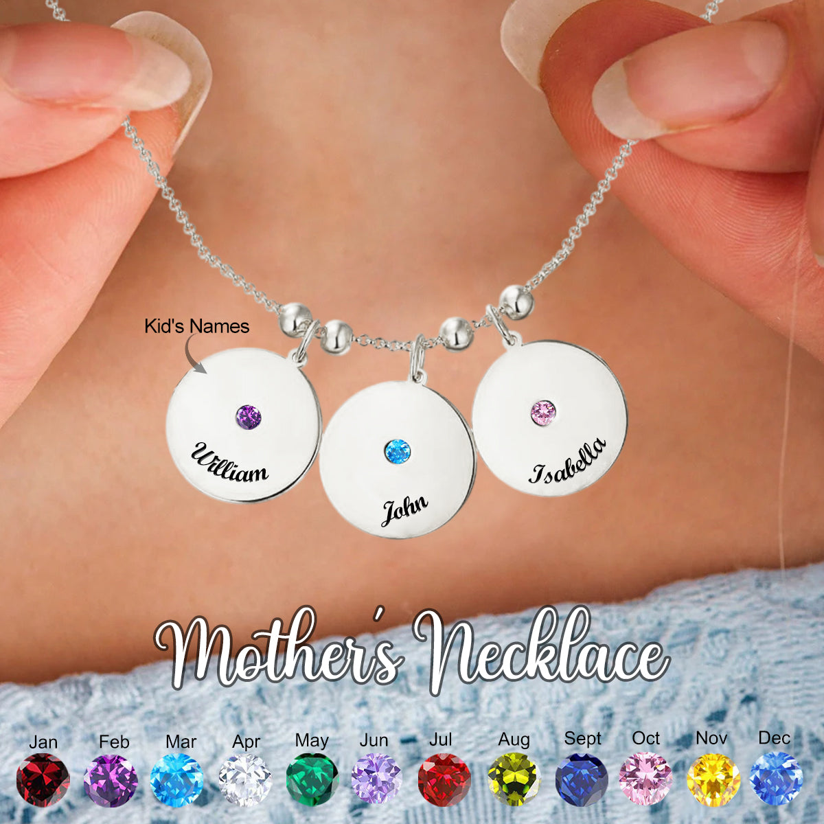 Personalized Engraved Name Necklace With Birthstone, Mother's Day Gift