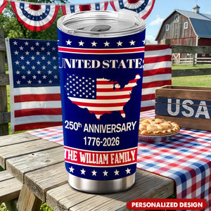 Custom Family Name Tumbler, United States 250th Anniversary Gift