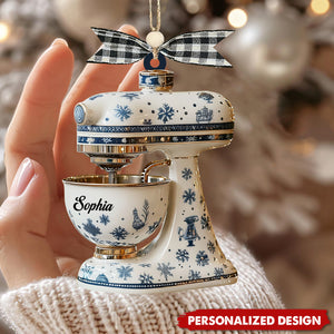 Personalized Kitchen Mixer Ornament, 2D Blue Snowflake Christmas Tree Decoration