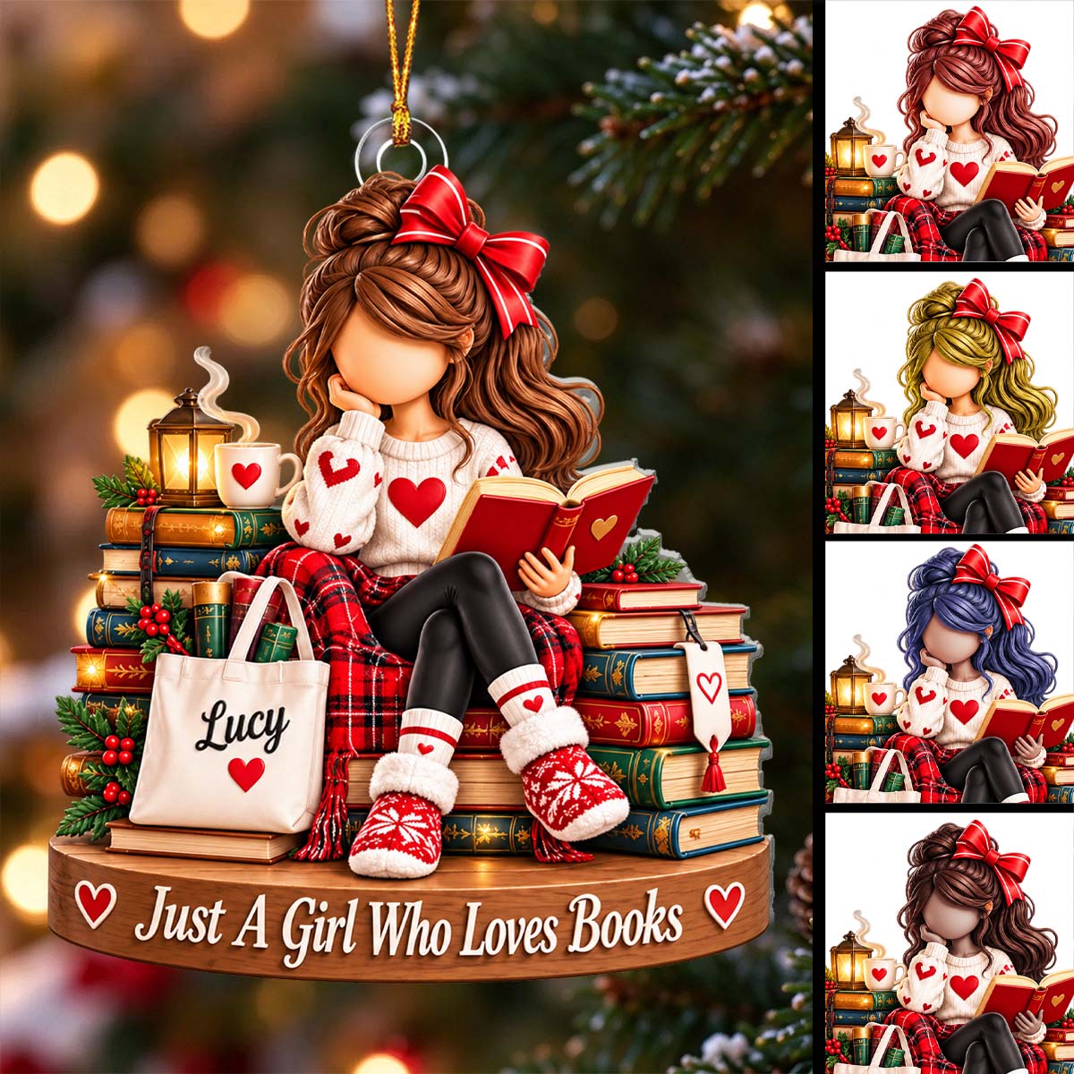 Personalized Book Lover Ornament, Reader Christmas Gift for Bookworm