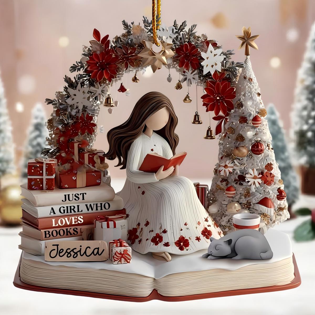 Just A Girl Who Loves Books Custom Ornament