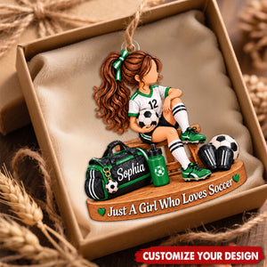 Personalized Soccer Girl Ornament, Custom Name Acrylic Soccer Christmas Gift