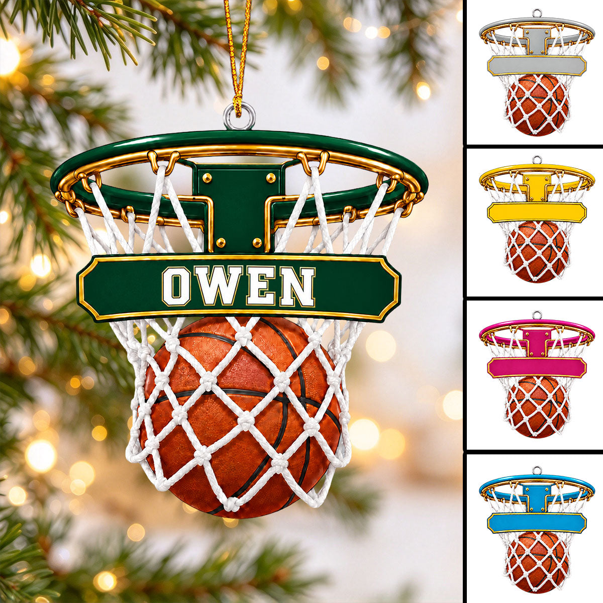 Personalized  Custom Name Basketball Hoop Ornament, Sports Keepsake Gift for Players and Coaches