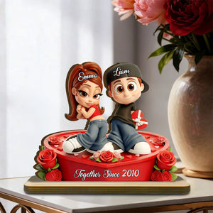 Y2K Romantic Heart Roses Cartoon Personalized Standing Plaque For Couples