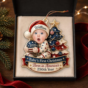 Personalized Baby's 1st Christmas Ornament, Patriotic Parent Gift, Newborn Photo Keepsake