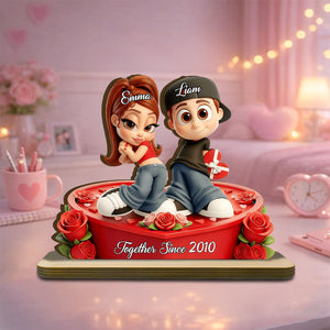 Y2K Romantic Heart Roses Cartoon Personalized Standing Plaque For Couples