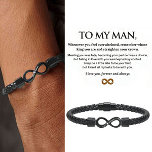 To My Man,Personalized Dual Name Infinity Leather Bracelet