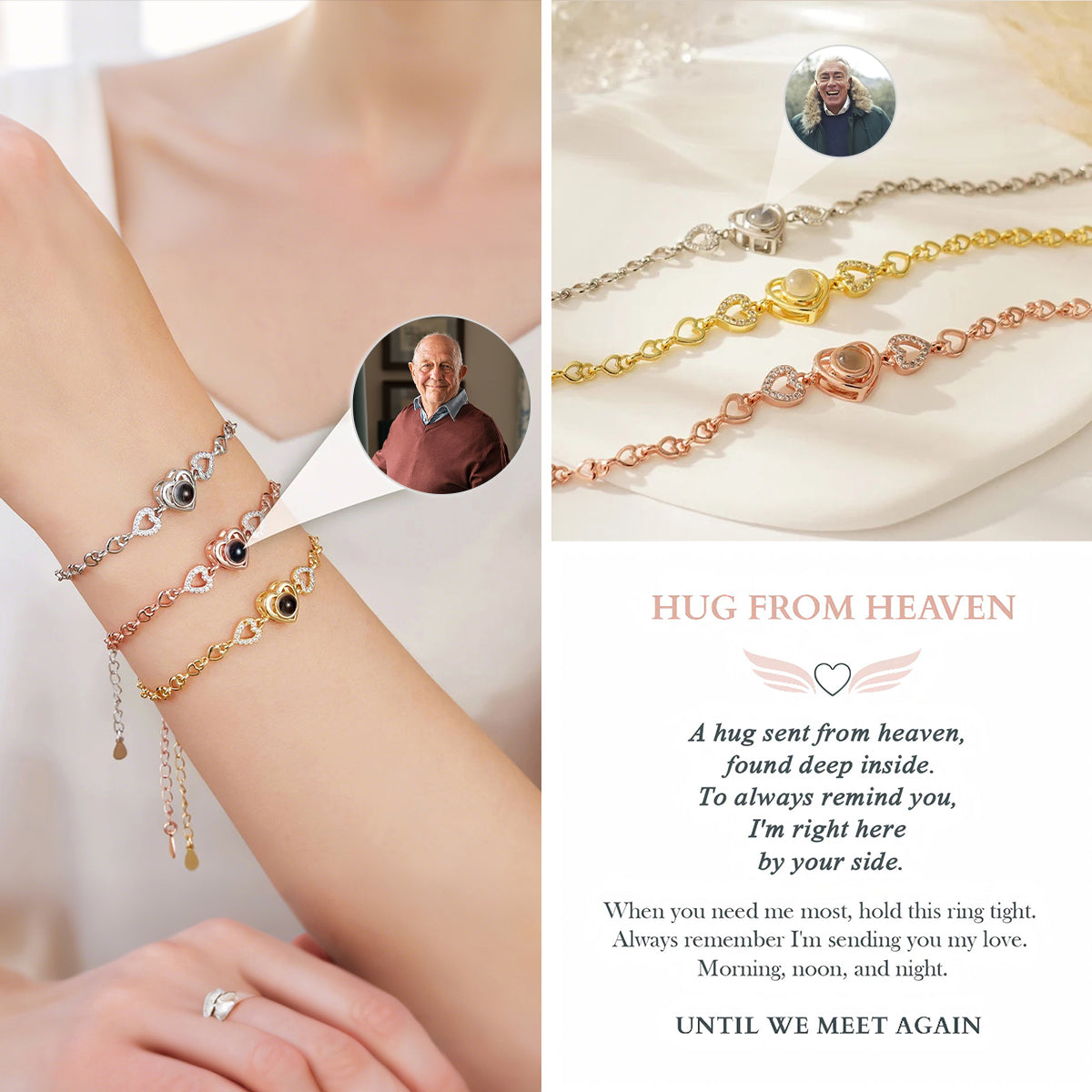 Custom Heart Projection Photo Bracelet, Memorial Gift