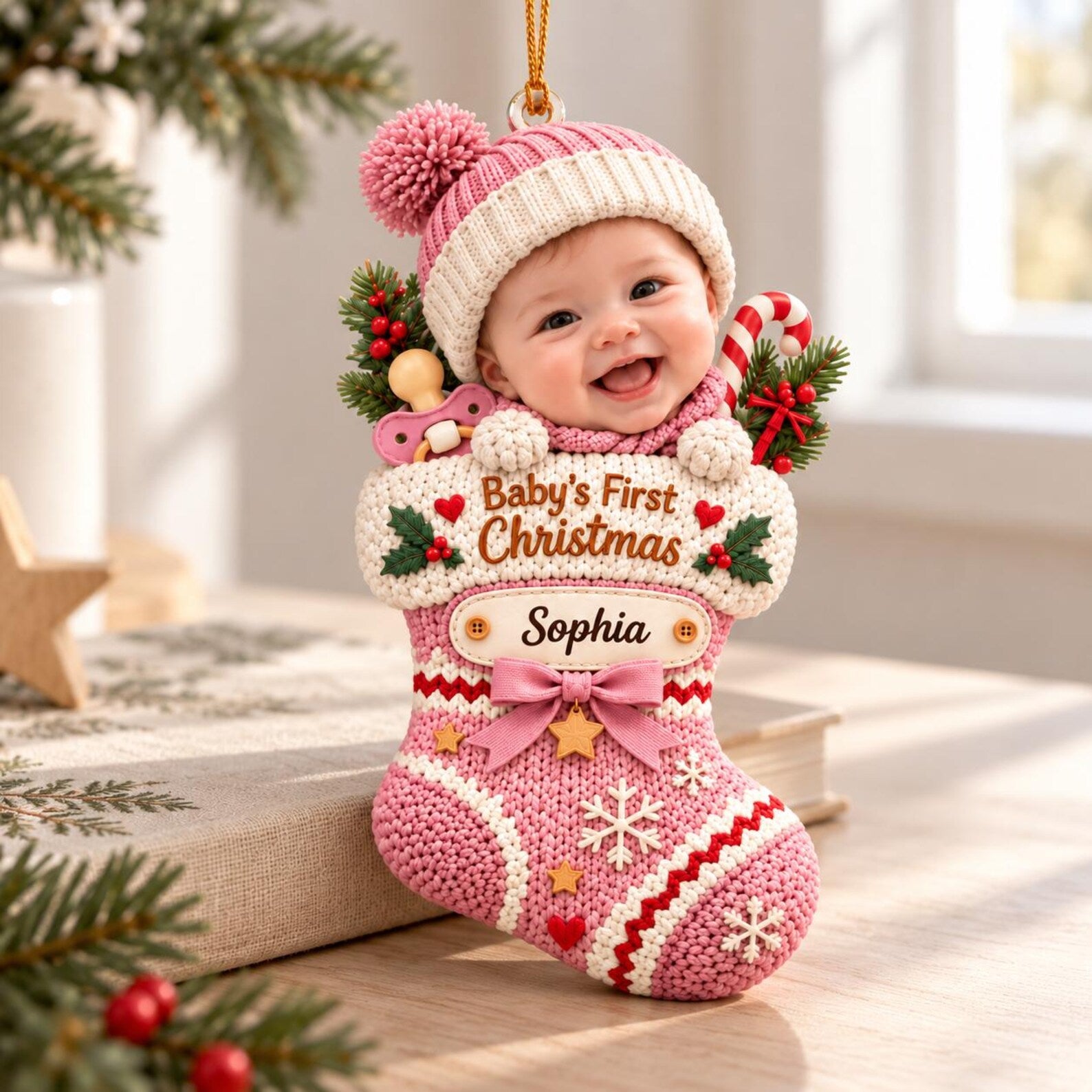 Personalized Baby’s First Christmas Ornament, Custom Photo Newborn Christmas Gift