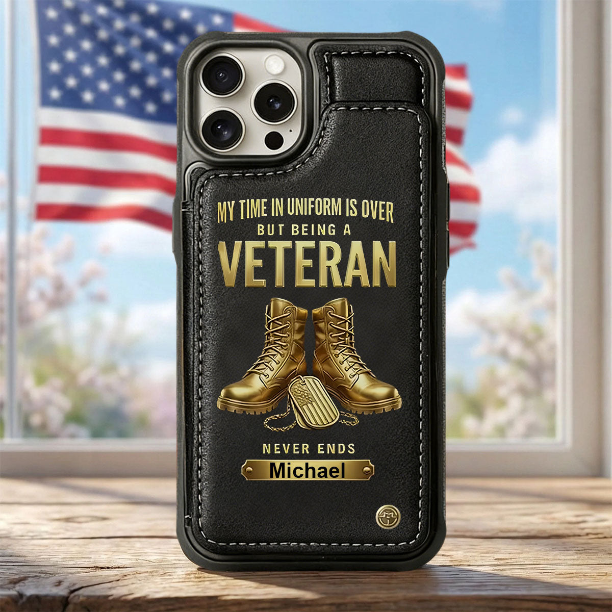 Veteran Never Ends-Personalized Veteran Leather Wallet Phone Case