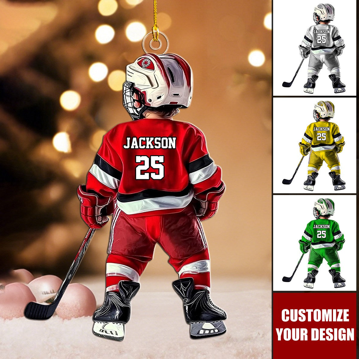 Personalized Kid Hockey Player Christmas Ornament