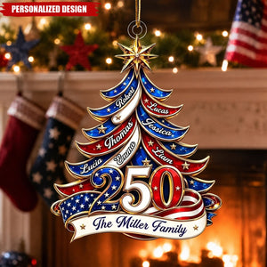 Custom Family Name Patriotic Christmas Tree Ornament