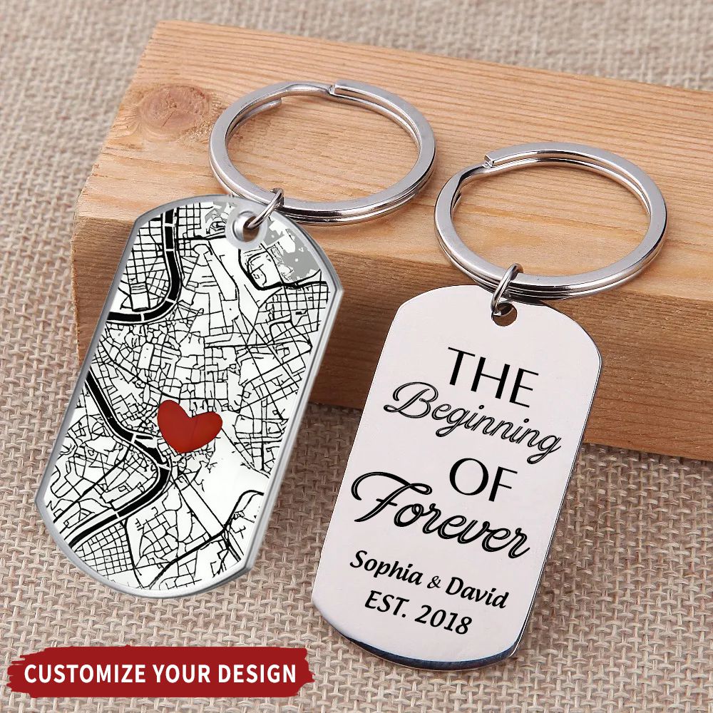 Where It All Began - Couple Personalized Custom Aluminum Keychain - Gift For Husband Wife, Anniversary
