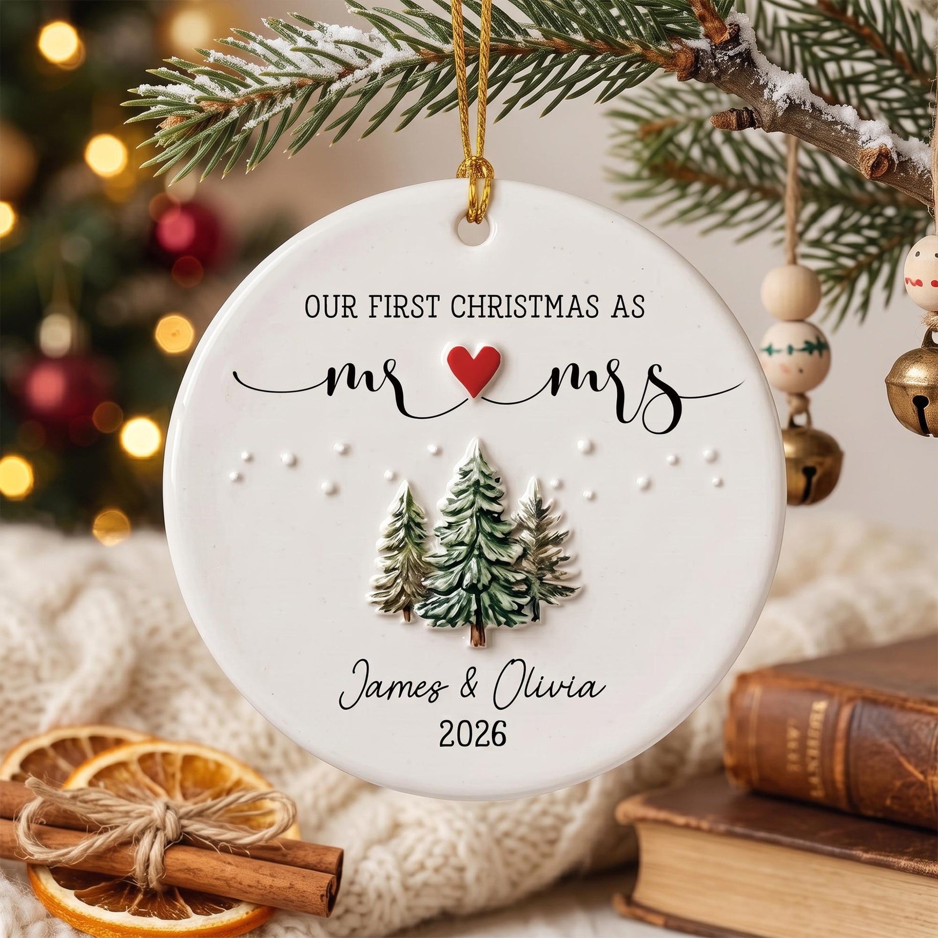Personalised First Christmas Mr and Mrs Ceramic Ornament