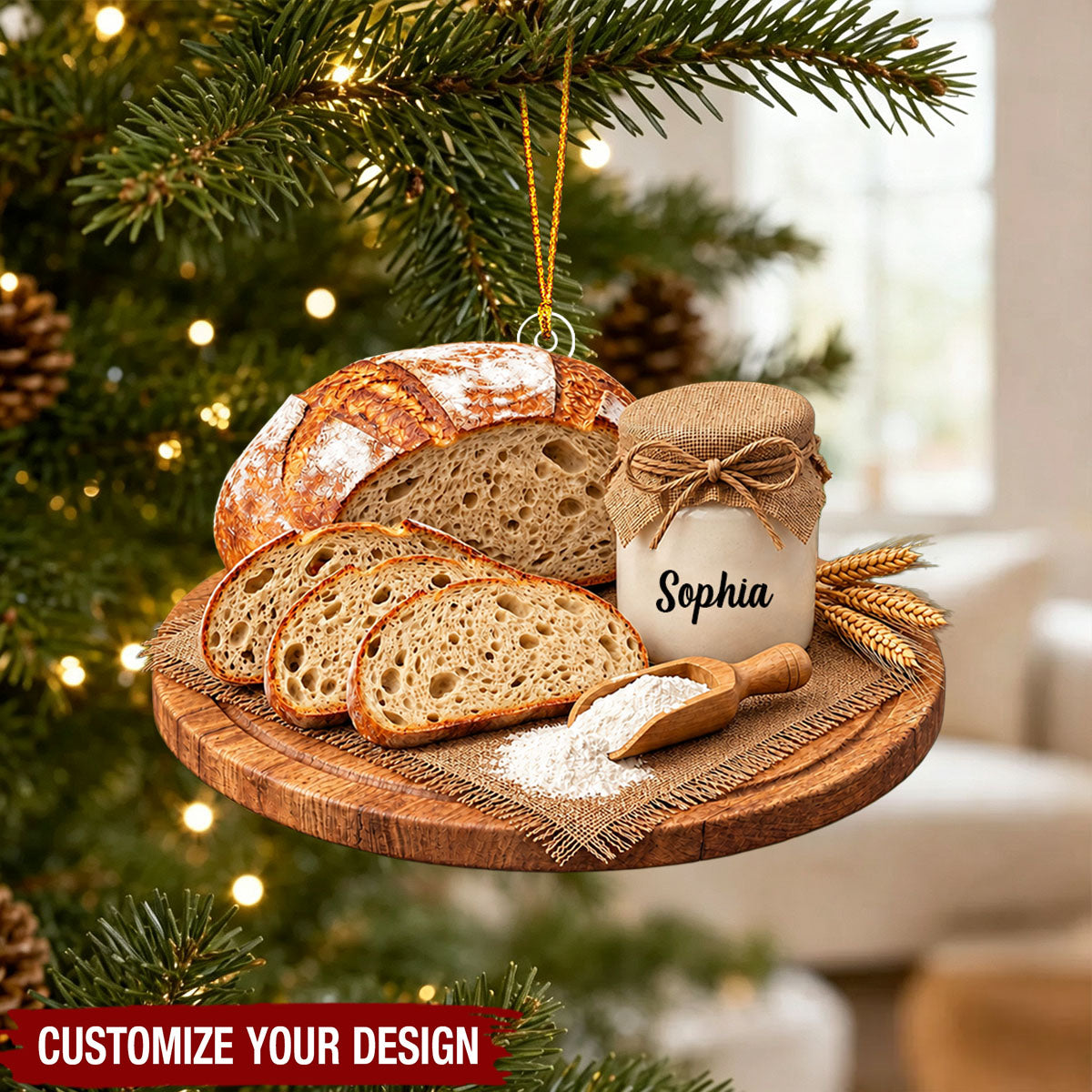 Personalized Sourdough Bread Christmas Ornament, Custom Artisan Baker Gift