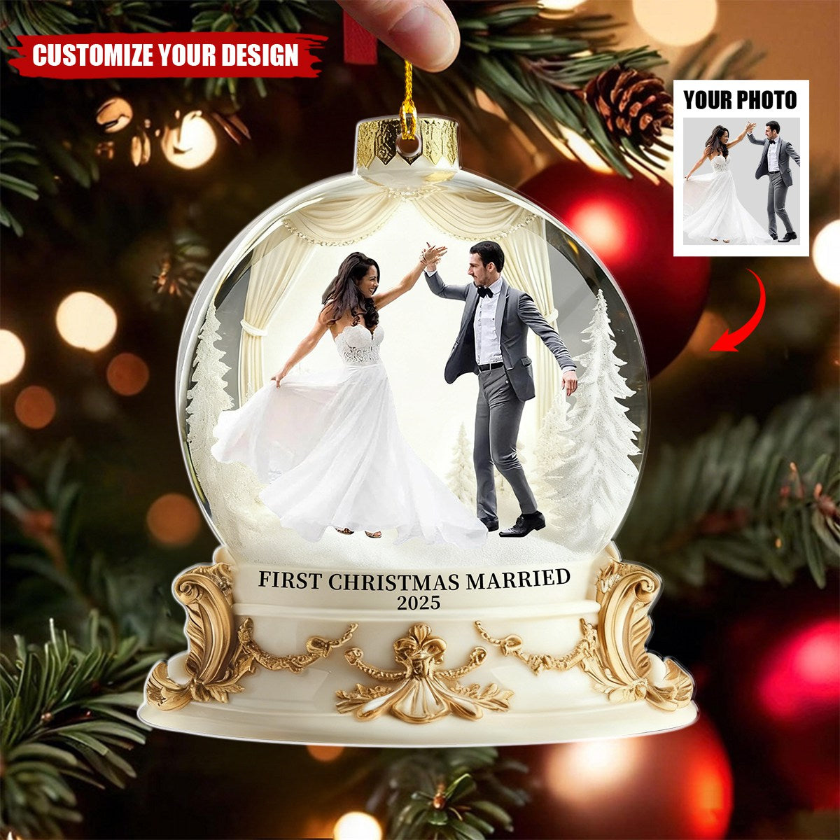 Personalized First Christmas Married Ornament, Newlywed Couple Gift