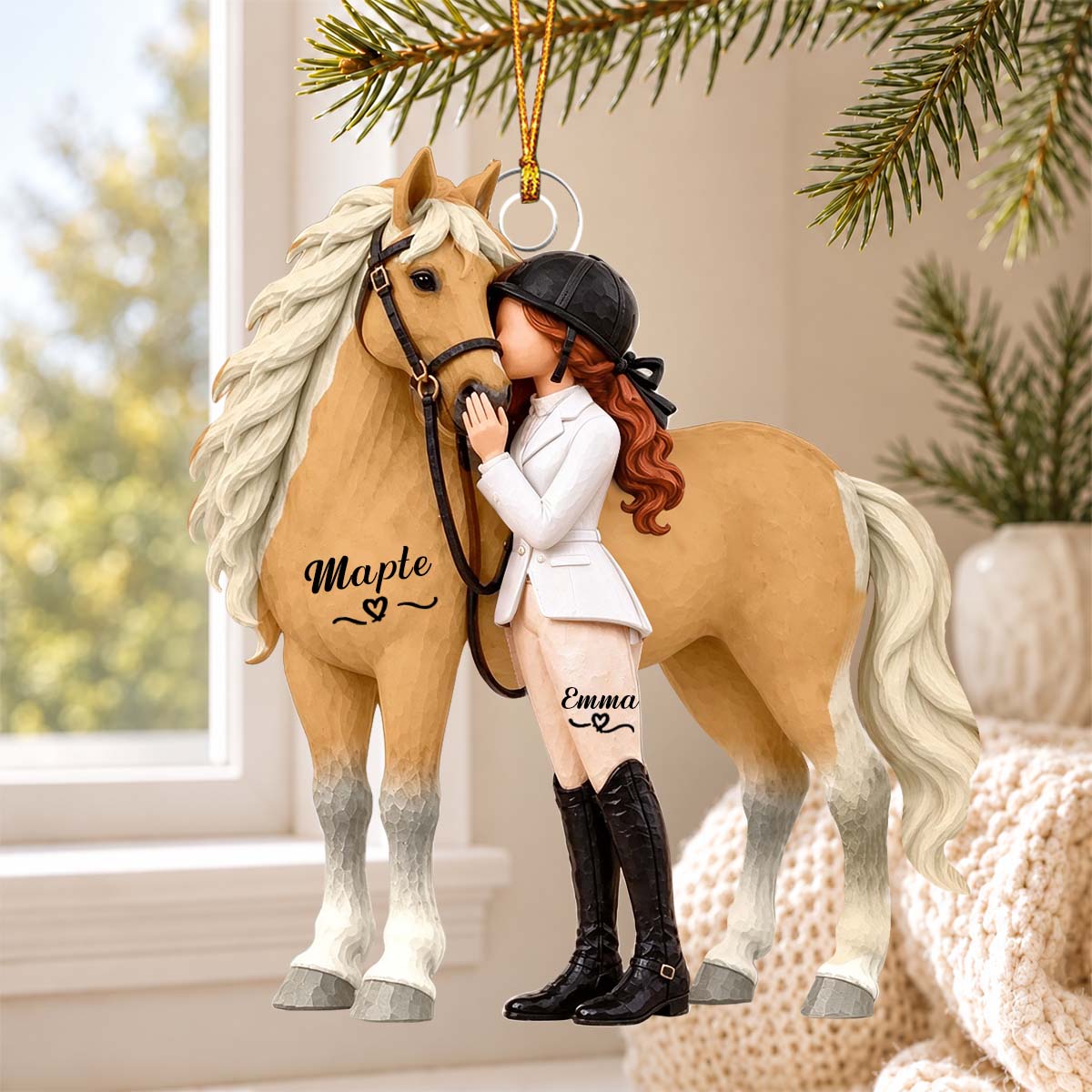 Personalized Horse and Rider Christmas Ornament, Custom Name Equestrian Gift