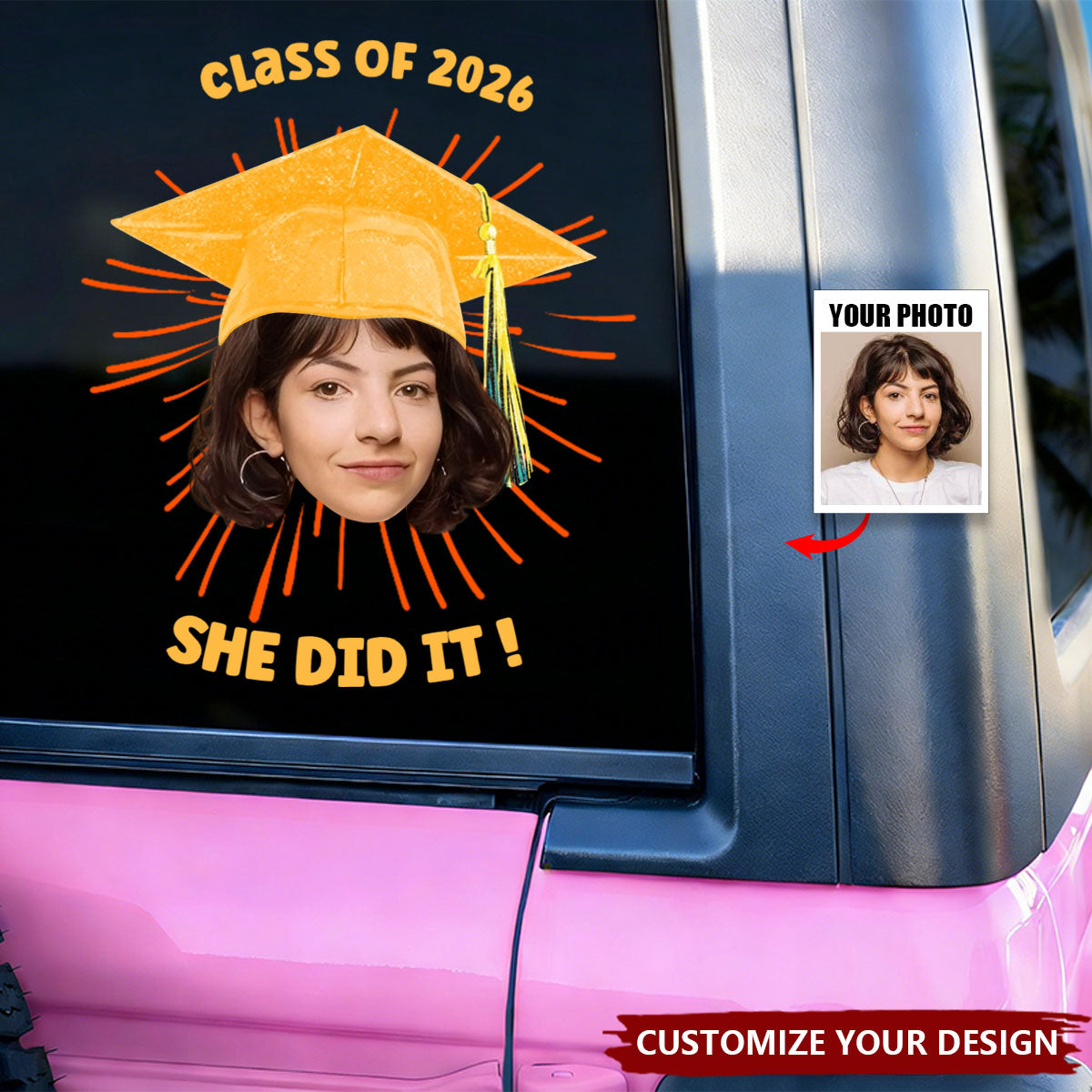 Custom Funny Face Class Of 2026 Graduation Car Window Decal Sticker