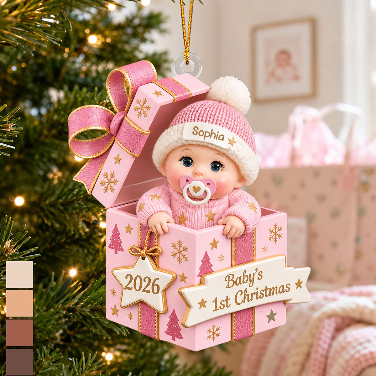 Personalized Baby First Christmas Ornament, Custom Name Baby Gift Box Keepsake