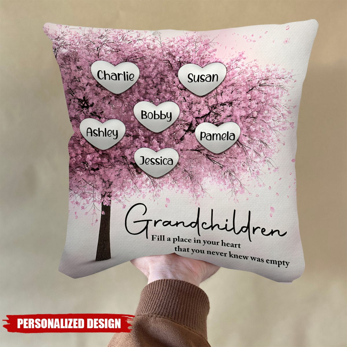 Cherry Blossom Heart Gift For Grandma-Personalized Pillow