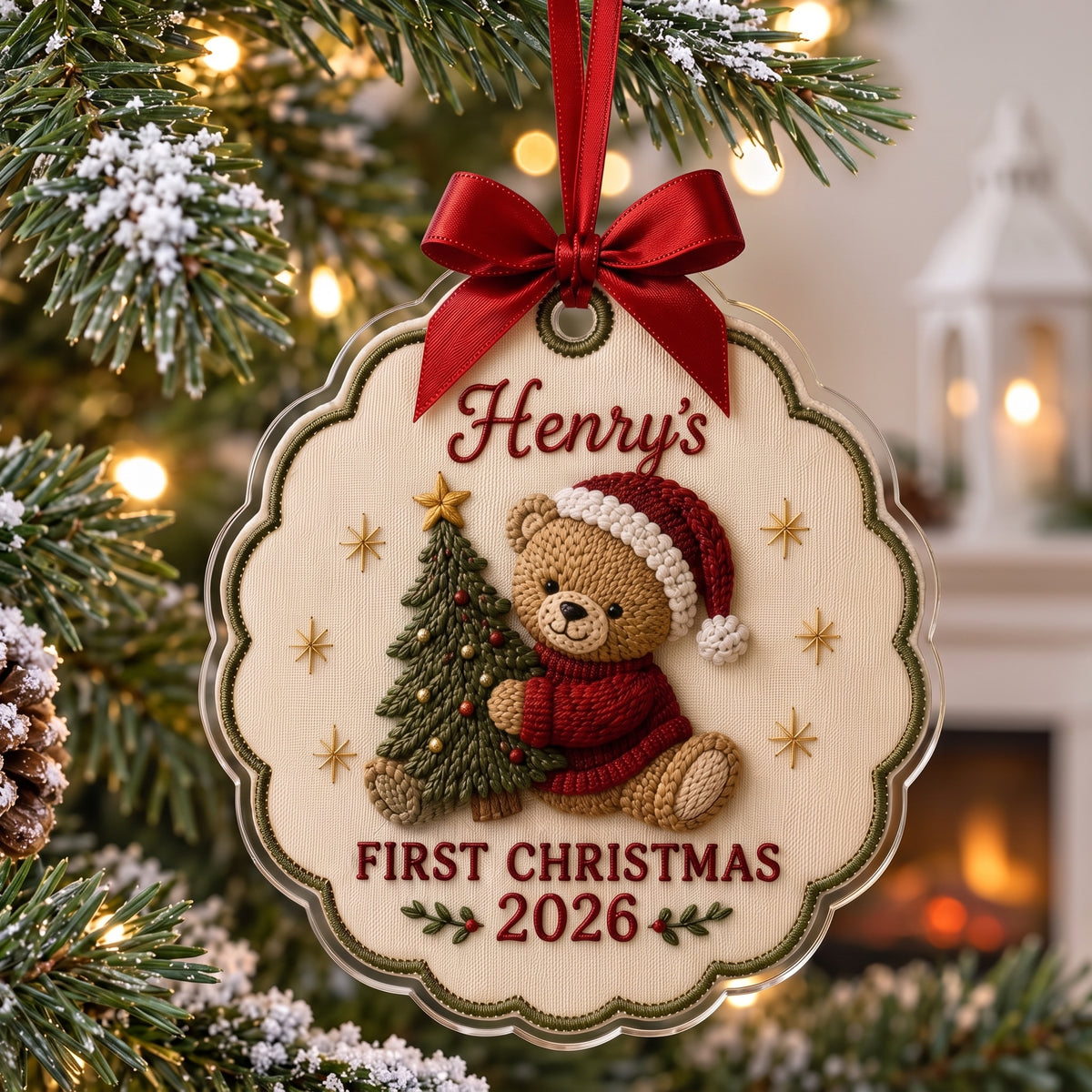 Personalized Baby’s First Christmas Bow-Knot Ornament