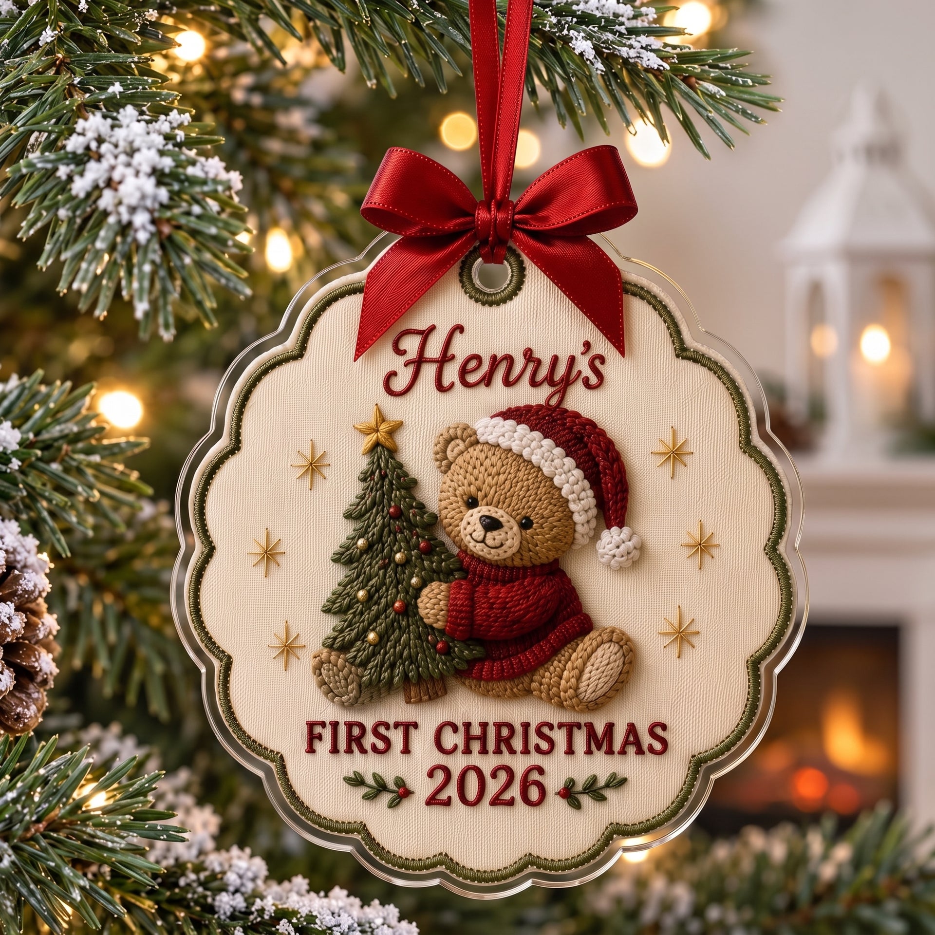 Personalized Baby’s First Christmas Bow-Knot Ornament
