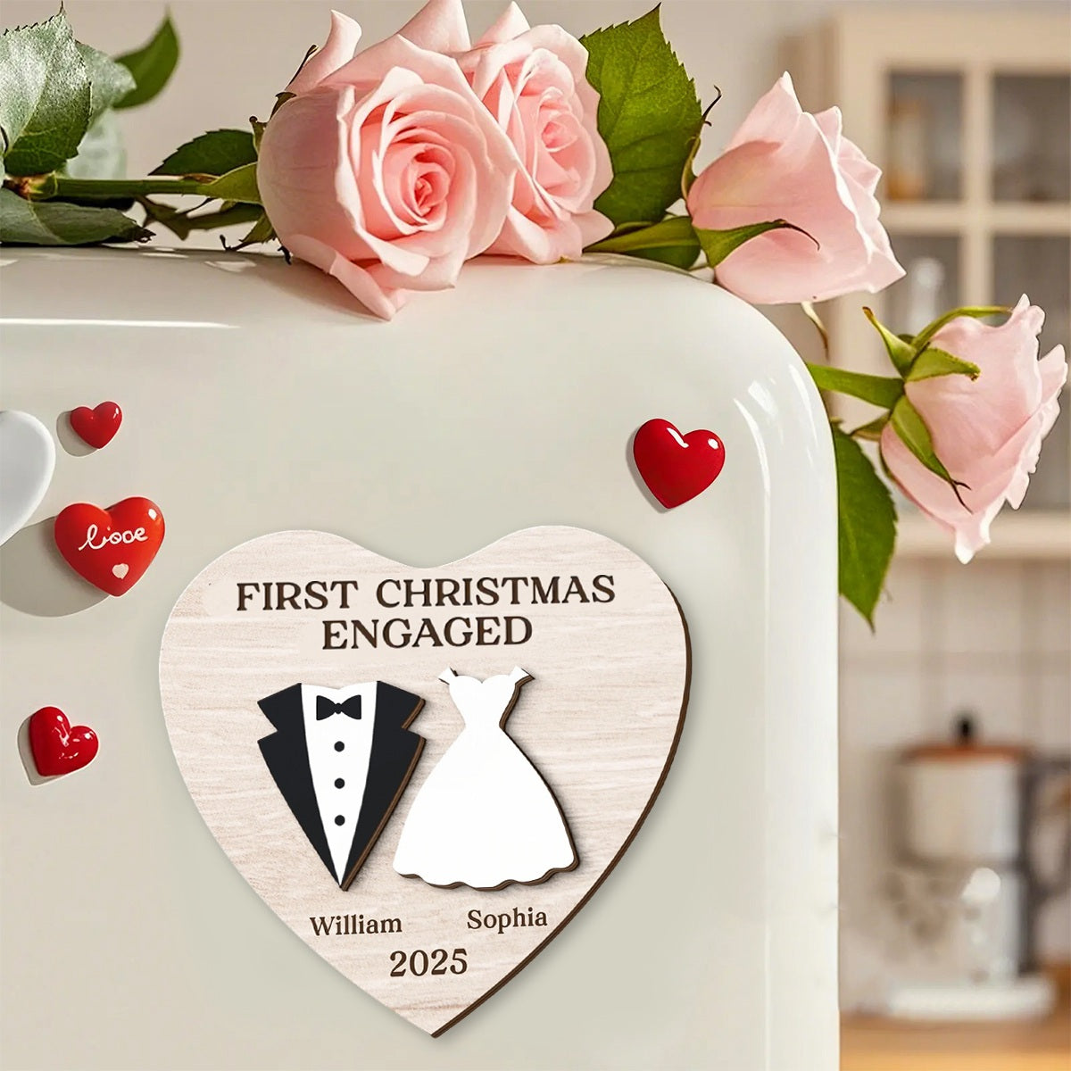 First Christmas Married - Custom Double Layer Wooden Fridge Magnet