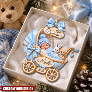 Baby Sleeping Inside An Carriage - Custom Baby’s First Christmas Ornament