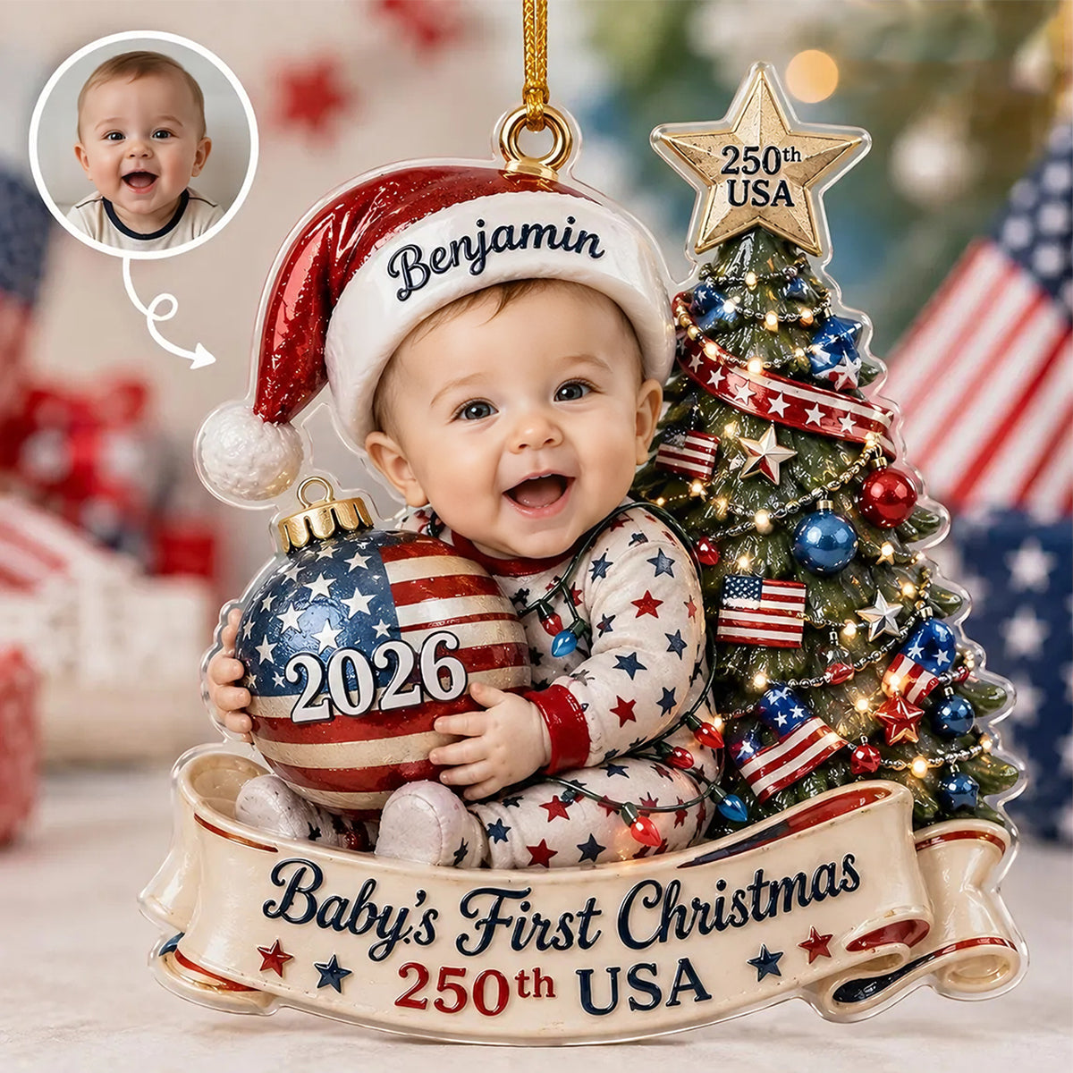 Personalized Baby's First Christmas Photo Ornament, Newborn Gift