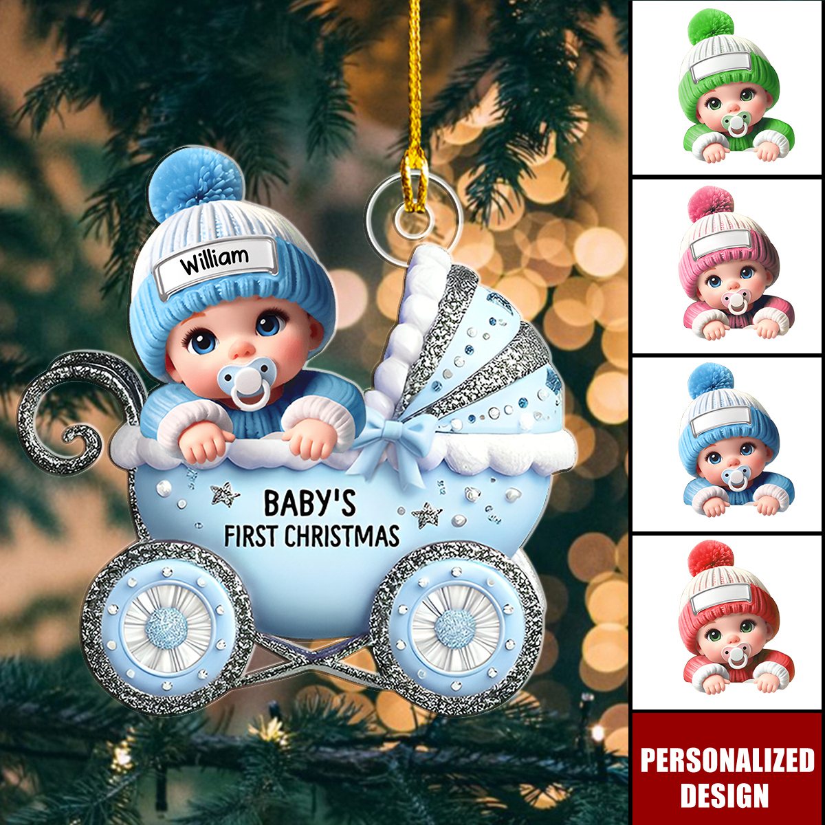 First Christmas Baby Pram - Personalized Acrylic Ornament