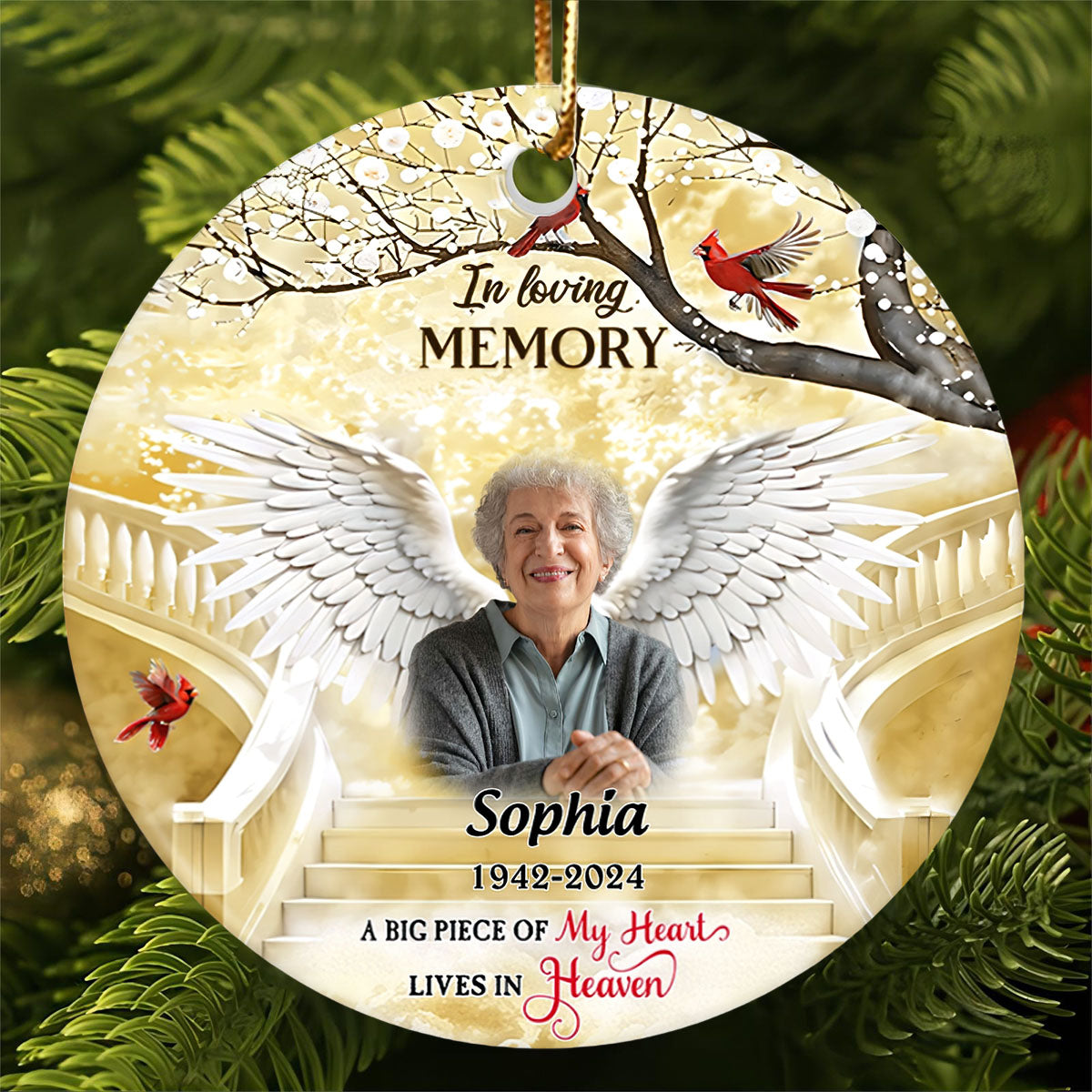 Memorial Wings Heaven Upload Photo Personalized Memorial Ceramic Ornament