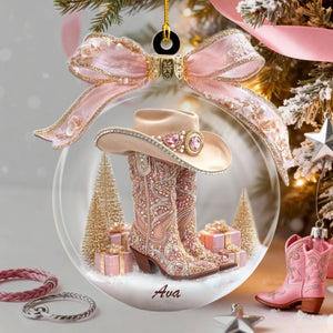 Personalized Cowgirl Boots and Hat Acrylic Ornament, Western Gifts For Christmas