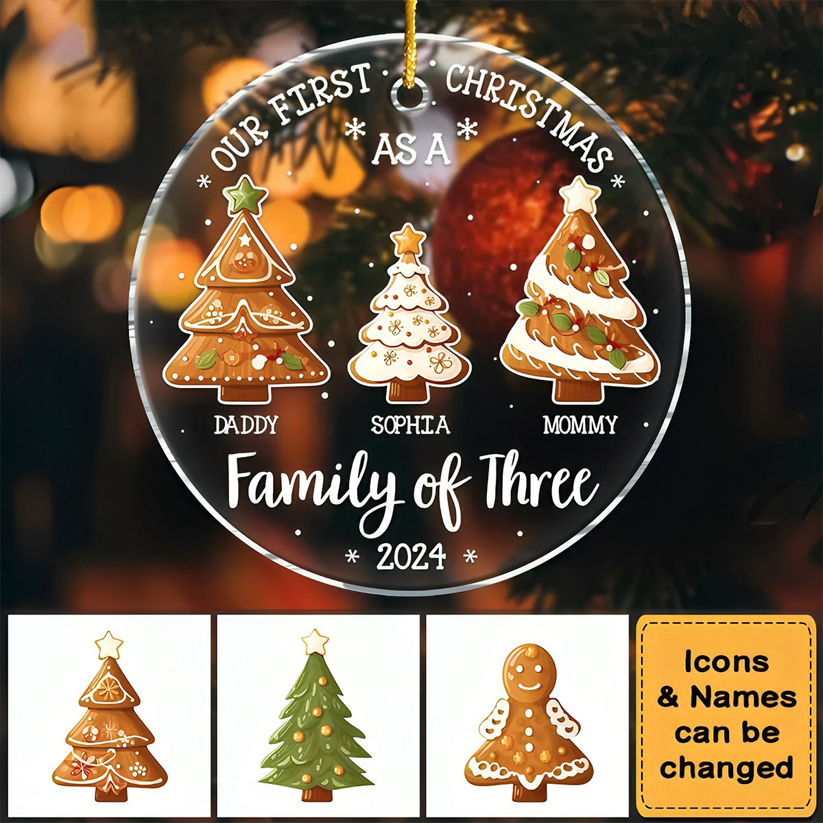 Personalized Family Christmas Tree Cookie Shape Last Name Customized Acrylic Ornaments