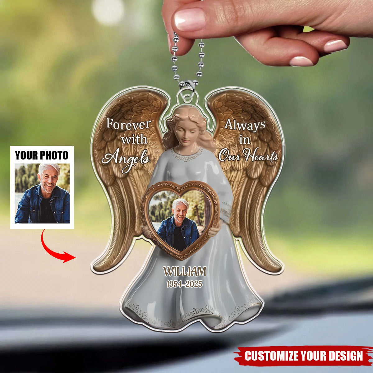 Forever With Angels Always In Our Hearts - Personalized Acrylic Car Hanger, Memorial Gift