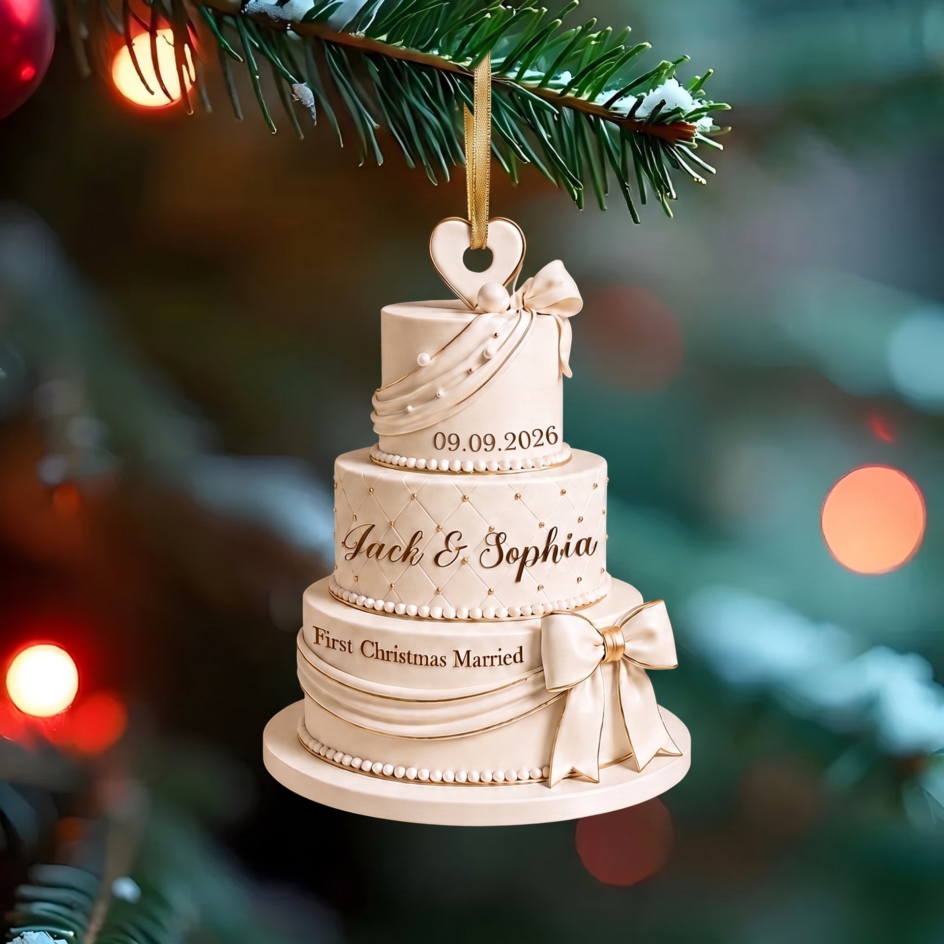 Personalized Wedding Cake First Christmas Married Ornament