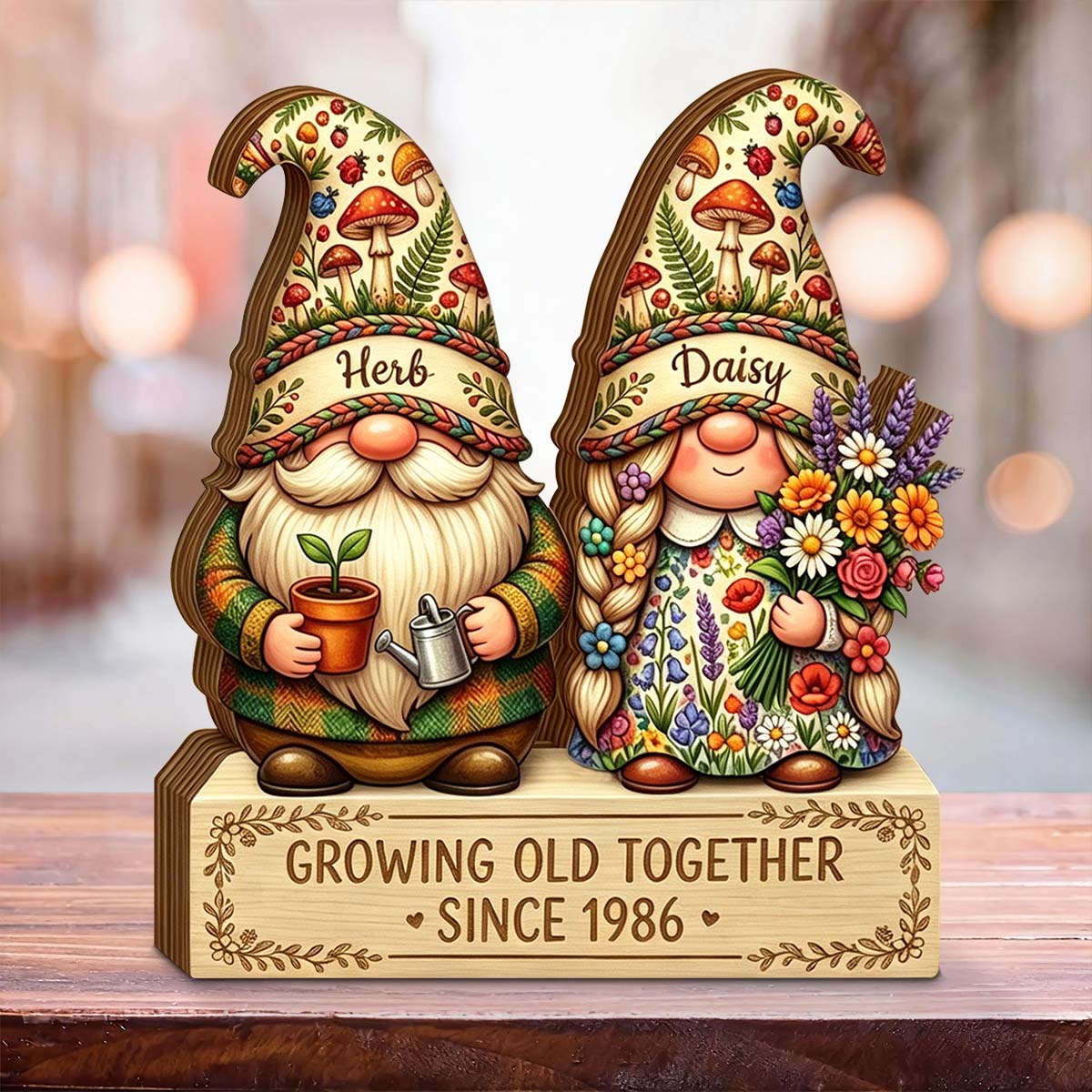 Growing Old Together Personalized Wooden Block For Couples, Custom Anniversary Gift