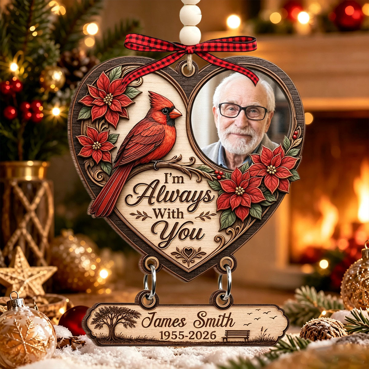 Custom Photo Wooden Ornament With Tag - Personalized Christmas Memorial Sympathy Gifts For Loss Of Mom, Dad - Your Memory Walks With Us