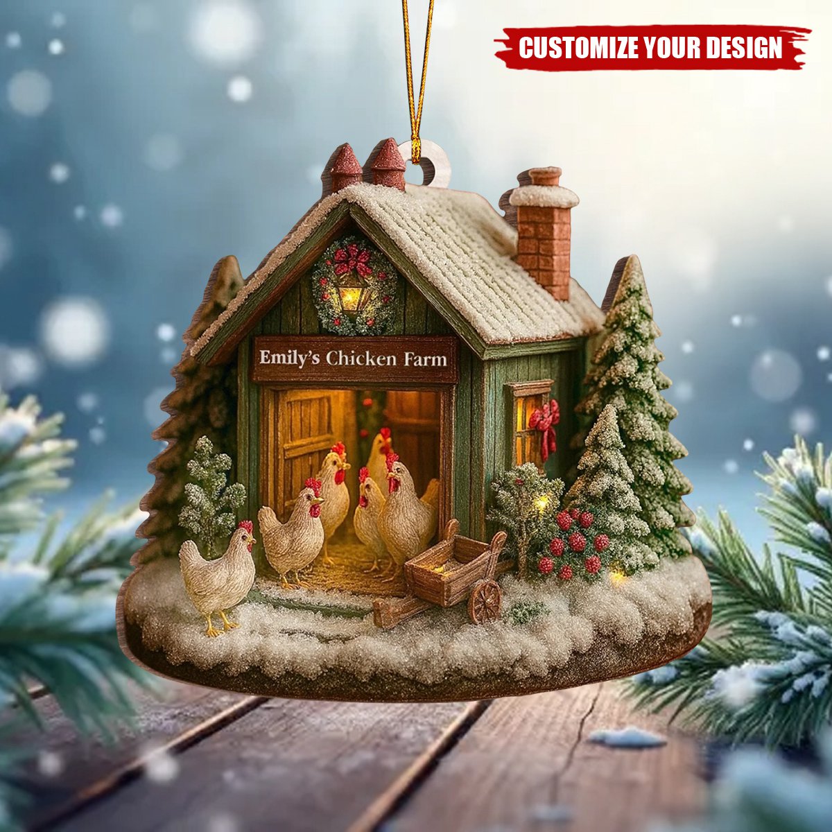 Custom Wood Ornament - Chicken Love, Farm Life, Christmas Joy