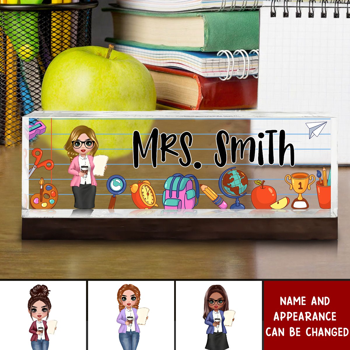 Teacher School Things Personalized Acrylic Desk Name Plate, Back To School Gift For Teacher