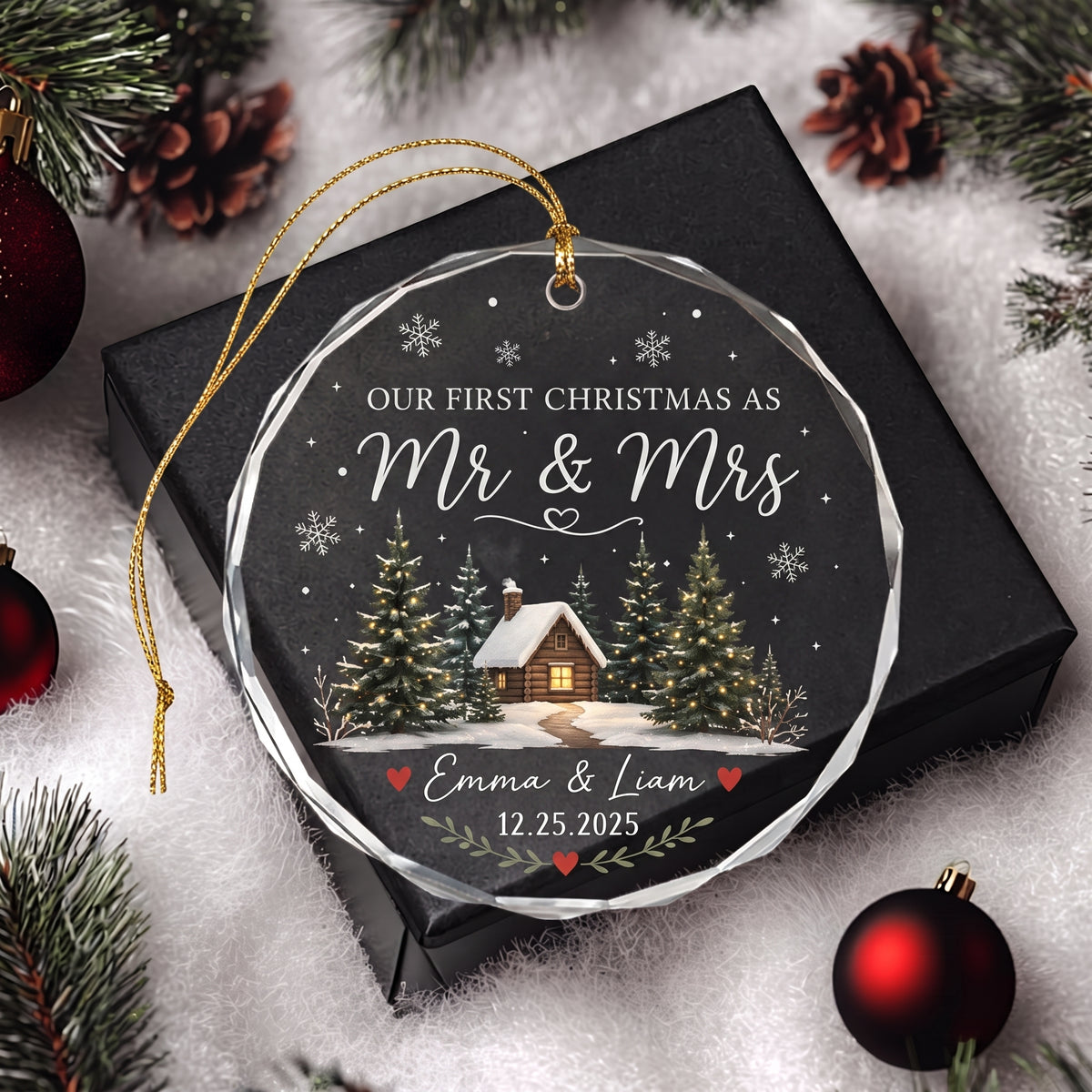 Personalized First Christmas Married Newlywed Gift Glass Ornament