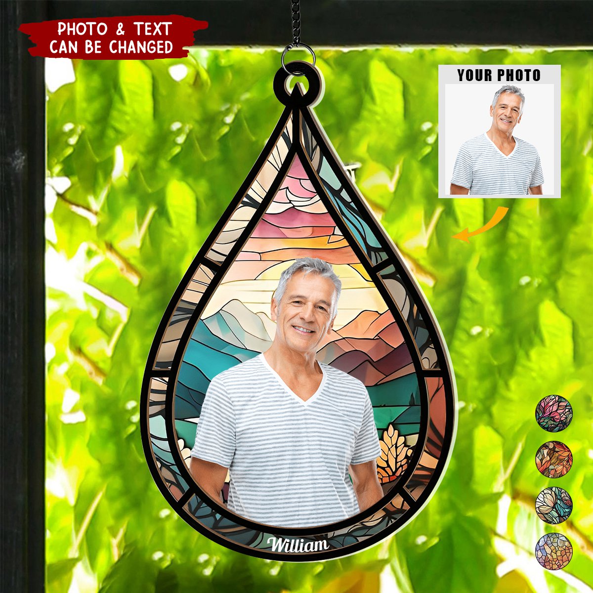 Memorial Family Gift Teardrop - Personalized Window Hanging Suncatcher Photo Ornament