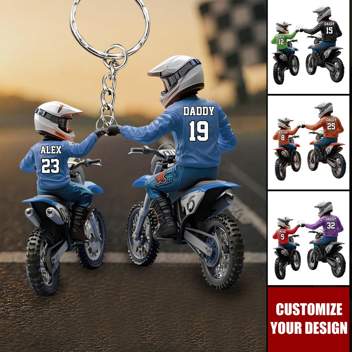 Dirt Bike Dad And Kid - Personalized Dirt Bike Custom Shaped Acrylic Keychain