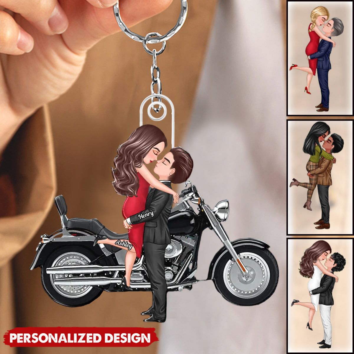 Couple Kissing Motorcycle - Personalized Acrylic Keychain