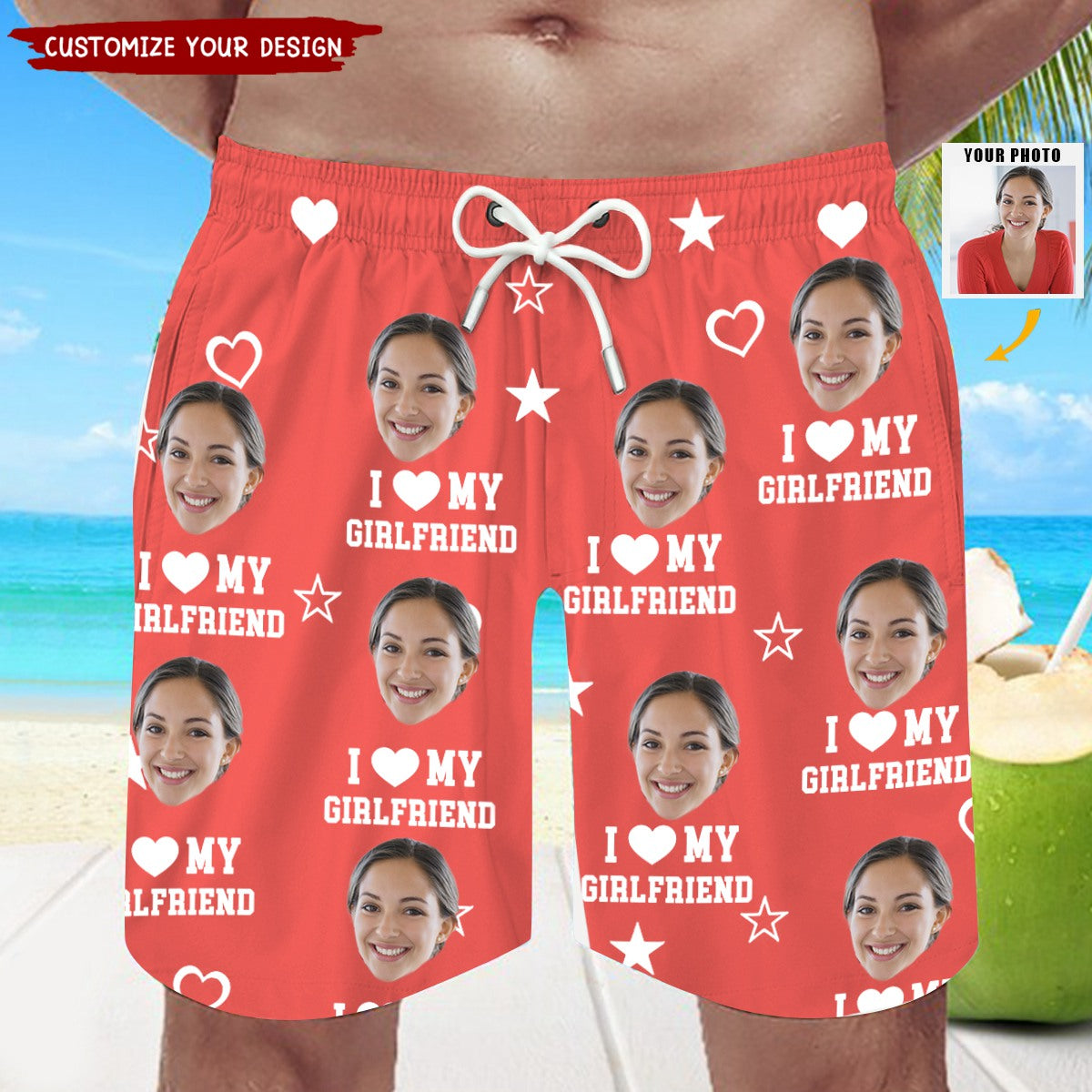 I Love My Wife - Funny Personalized Tropical Hawaiian Aloha Men Beach Shorts