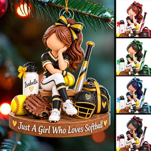Personalized  Softball Girl Ornament, Custom Name Softball Player Christmas Gift