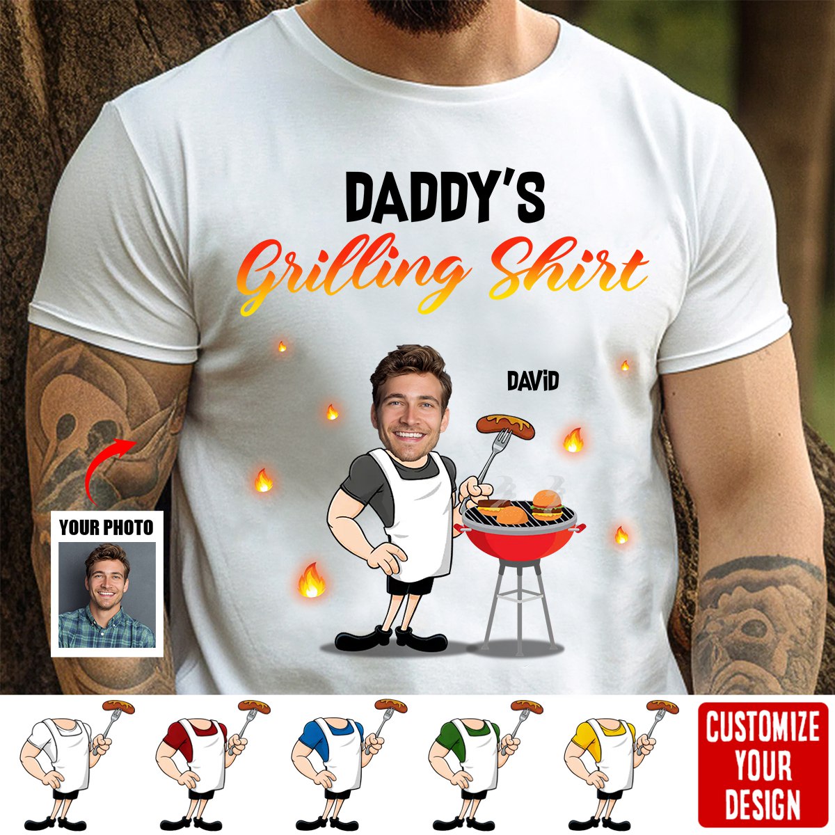 Custom Photo Master Of The Grill-Personalized Family Unisex T-shirt