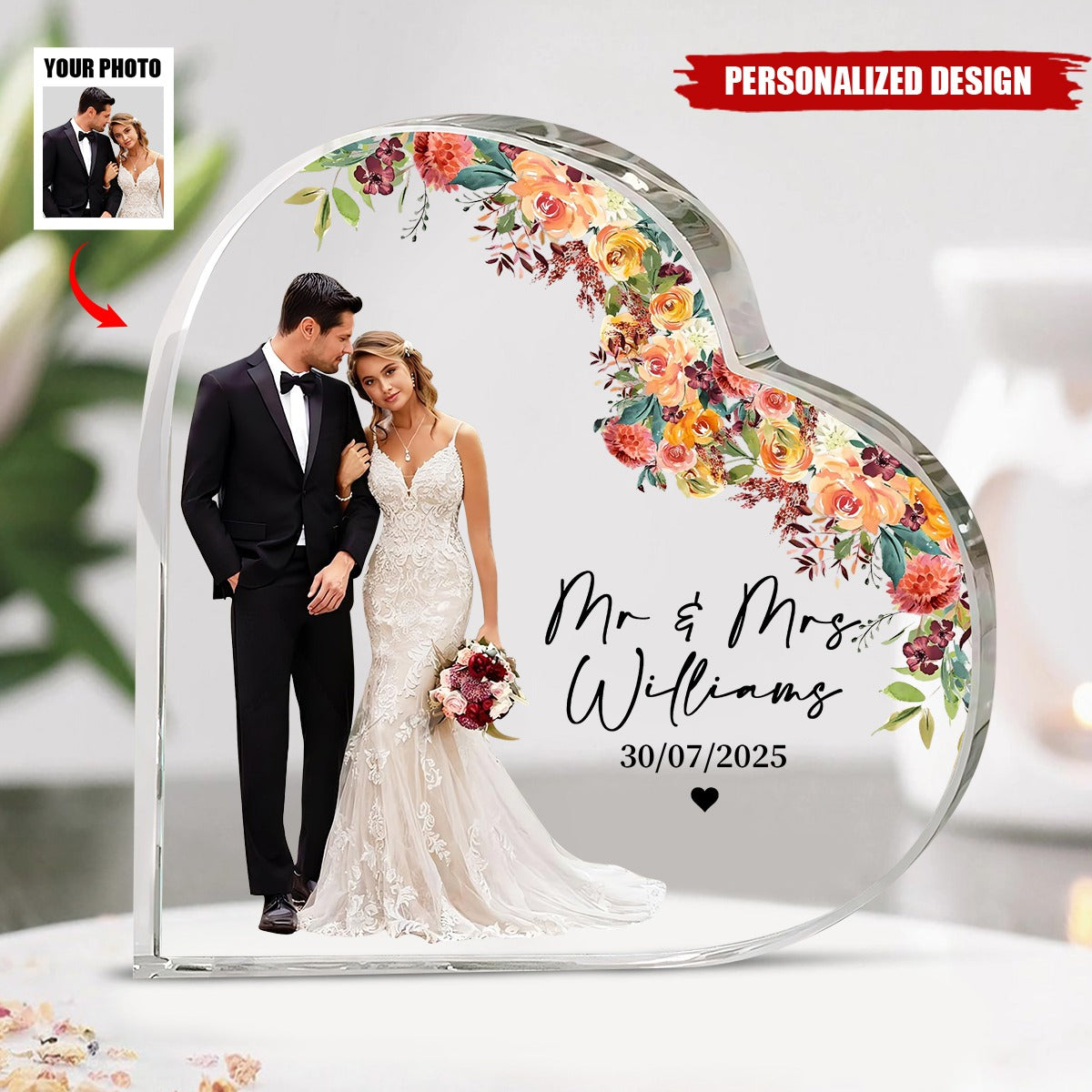 Personalized Wedding Photo Heart Acrylic Plaque