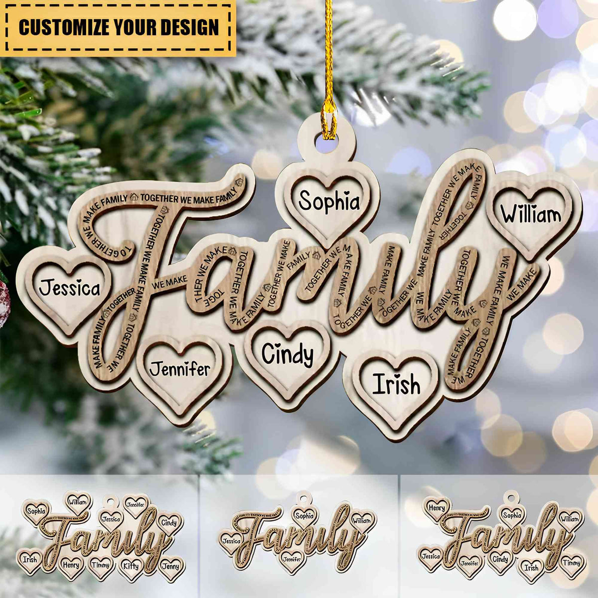 Personalized Family member Christmas Birthday gift 2 layered wooden ornament