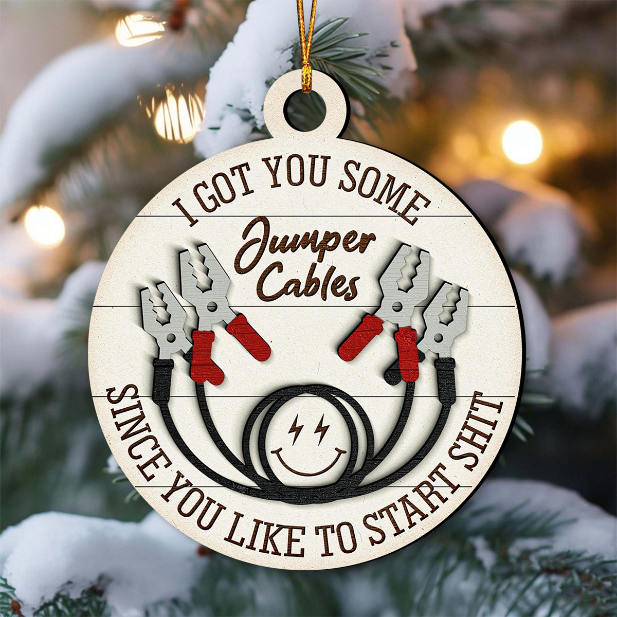 I Got You Some Jumper Cables Funny Christmas 2-Layer Wooden Ornament