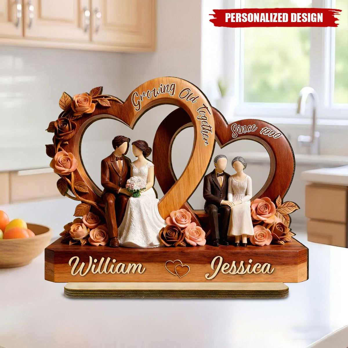 Growing Old Together Wooden Plaque, Personalized Anniversary Gift